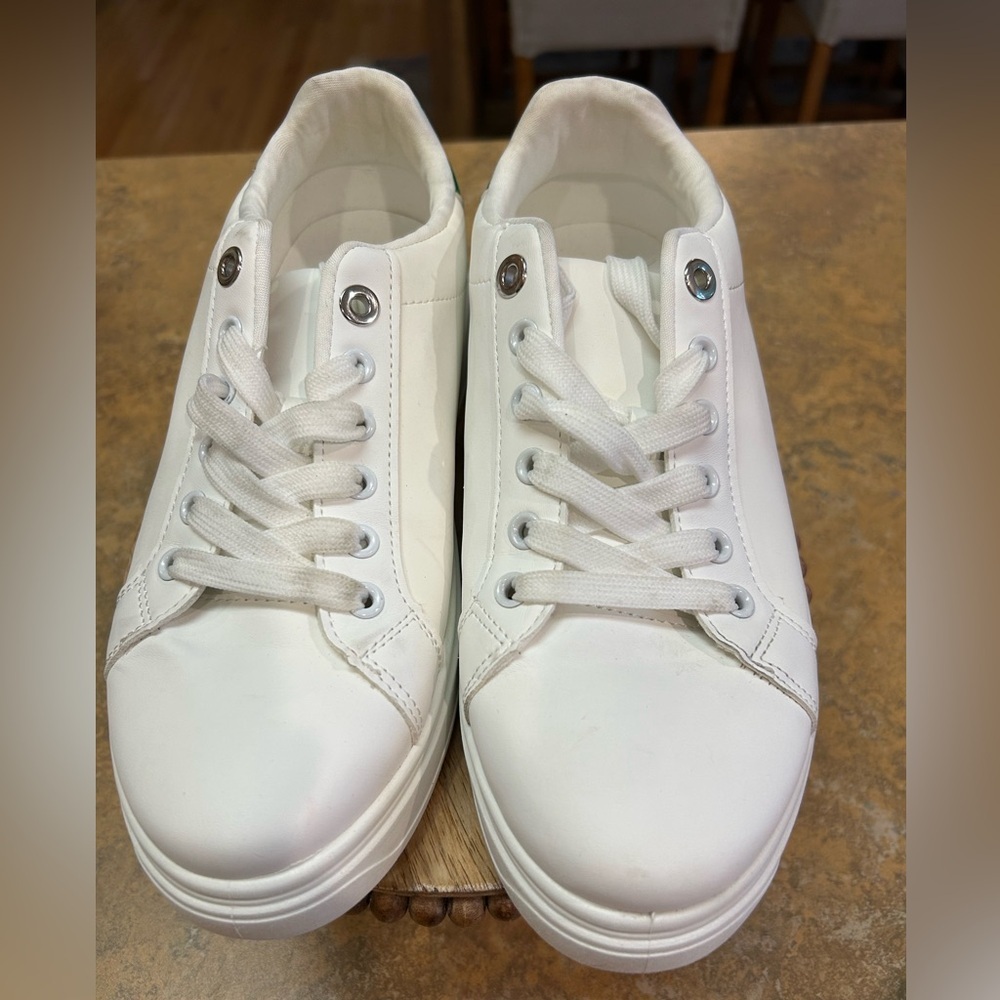 Madden Girl White Sneakers with Green Accent